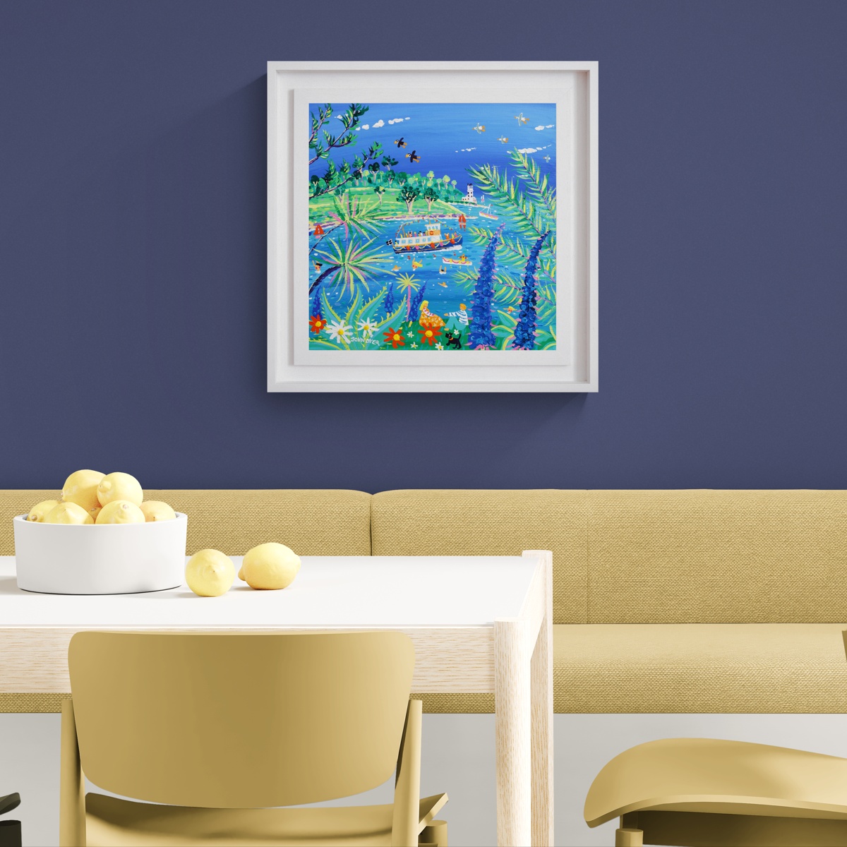 Framed Watching The Ferry Go By, St Mawes. 18x18 Inches Acrylic On Canvas By John Dyer