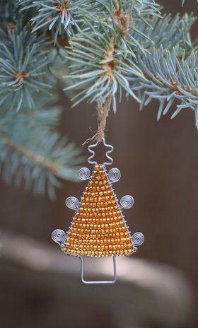 Anhänger TANNENBAUM 8,5 cm aus Draht & Perlen