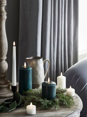 Christmas Side Table Lifestyle with  Pine Green Candles