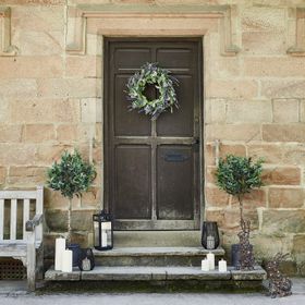 Summer Country Cottage Front Door Lavender Wreath & Bunnies