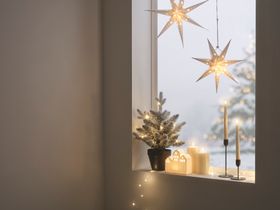 Christmas Scandi Windowsill with Light Up Christmas Tree, Fairy Lights Ornaments & TruGlow® Candles