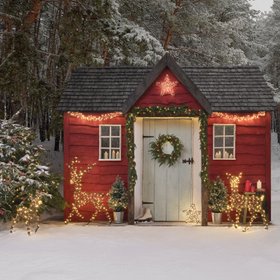 Red Christmas Cabin Light Up Reindeer Stag, Doe & Fawn