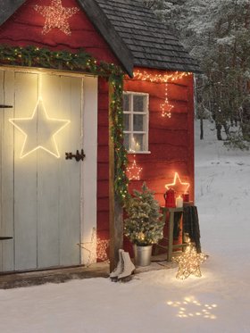Red Christmas Cabin Light Up Star Display