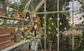 Spring Garden Shed with Festoon Lights, TruGlow® Outdoor Candles and Lanterns & Micro Fairy Lights