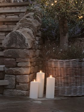 Outdoor Spring Evening Glowing Lifestyle with TruGlow® Waterproof Candle Trio