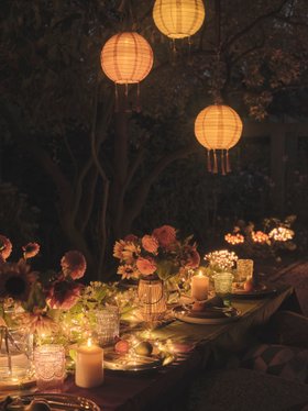 Glowing Al Fresco Spring Summer Dining Lifestyle with TruGlow® Candles & Flowers