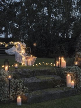 Cosy Spring Summer Garden Bench with TruGlow® Candles & Glowing Fairy Lights