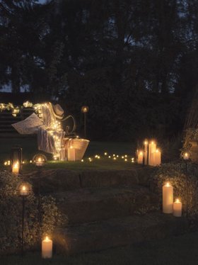 Glowing Spring Summer Garden Bench with TruGlow® Candles & Bubble Stake Lights