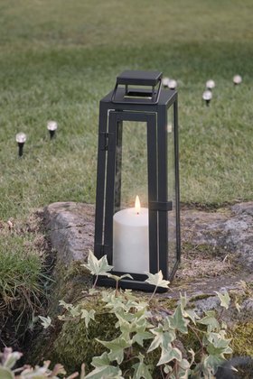 Spring Summer Garden Lighting with Black Lantern & TruGlow® Candle