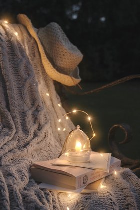 Cosy Spring Summer Garden Chair with Micro Fairy Lights & Solar Tea Lights