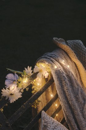 Ambient Spring Summer Evening Lighting with Glowing Flower Garland