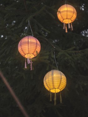 Ambient Spring Summer Evening with Glowing Paper Tassel Lanterns