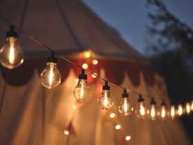 Ambient Summer Garden Festival with Glowing Festoon Lights