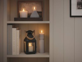 Glowing Cabinet with Brixham Leather Handle Lanterns & TruGlow® LED candles