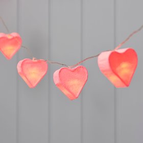 Warm Valentines Day Decor with Paper Heart Battery Fairy Lights