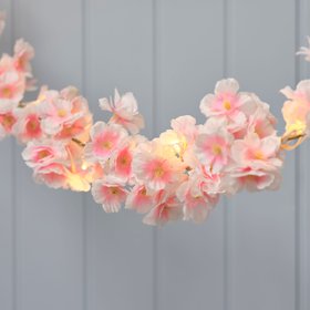 Bright Springtime Valentines Decor with Pastel Pre Lit Cherry Blossom Garland