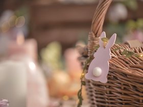 Bright Easter Picnic with Pre Lit Pastel Wooden Bunny Garland