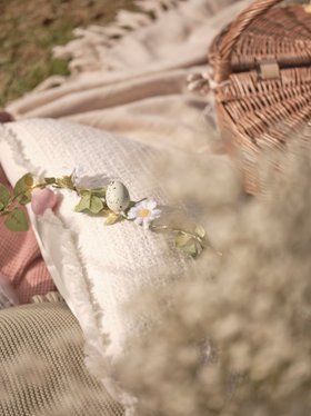 Calm Easter Picnic with Glowing Flower & Egg Wreath