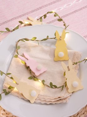 Whimsical Easter Decor with Pre Lit Pastel Wooden Bunny Garland