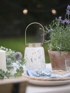 Al Fresco Summer Dining with Confetti Glass Solar Lantern