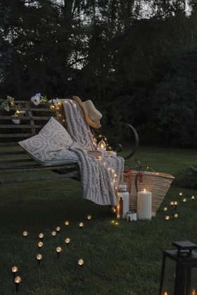 Ambient Garden Bench with Micro Fairy Lights & LED Candles