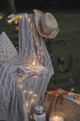 Cosy Garden Bench with Micro Fairy Lights & LED Candles