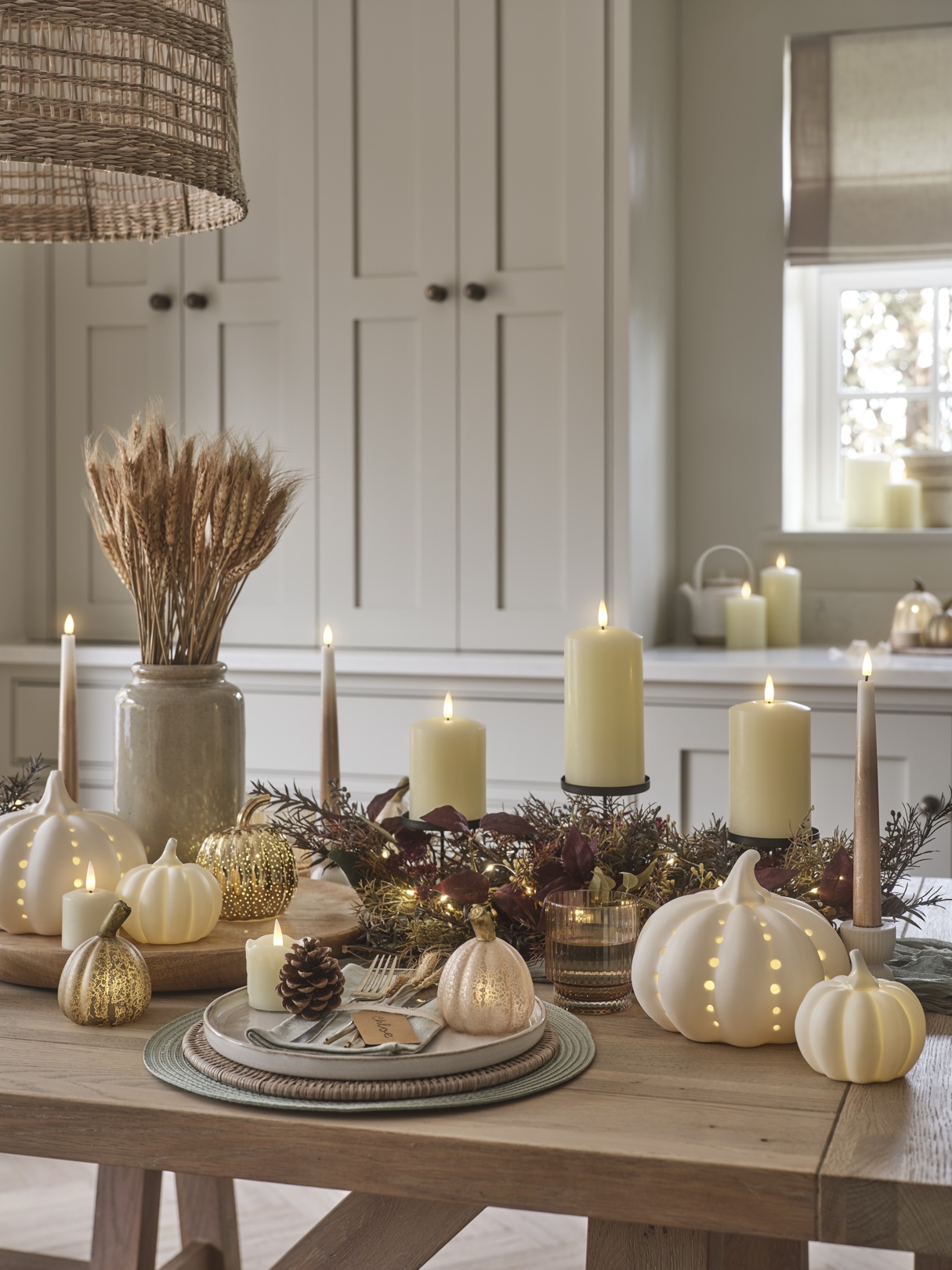 Autumn Dining Table with Pumpkins & TruGlow® Candles