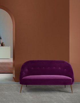 Living Room | terracotta paint reading corner with Aberdeen curvy purple sofa