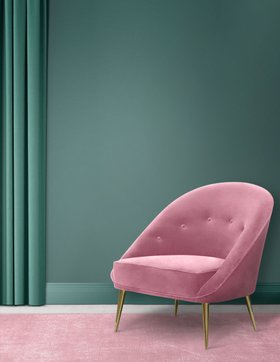 Living Room | turquoise paint reading corner with Aberdeen curvy pink armchair