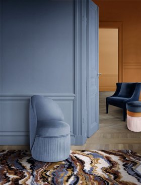 Living Room | sky blue paint reading corner with Venice curvy chair and La Land cosy neutral rug