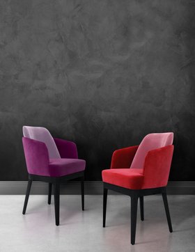 Hallway | dark paint reading corner with London curvy red and purple dining chairs