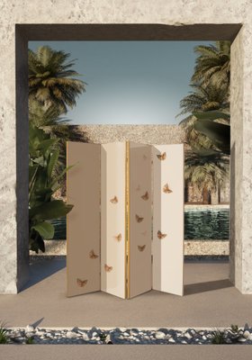 Outdoors | outdoor pool area with Euphoria white screen in animal print style, stone flooring, and some greenery