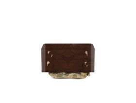 Bedroom Storage | Angra walnut wood nightstand in gold details