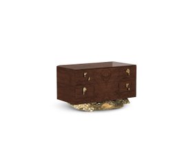 Bedroom Storage | Angra walnut wood nightstand in gold details