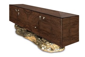 Home Storage | Angra walnut wood sideboard in gold details