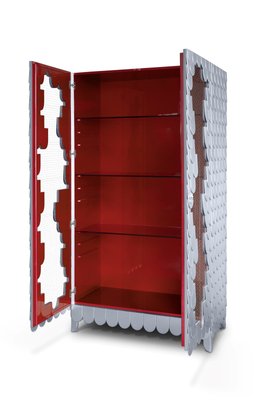 Cabinets | Oporto deep red cabinet with three shelves for storage