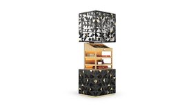 Cigar Cabinet | Habano black cigar humidor cabinet in aluminum, smoked glass, wood, and lacquer finishes
