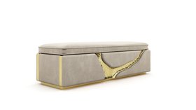 Bedroom Seat | Lapiaz cosy bench in wood and metal gold finishes