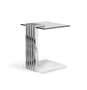 Outdoor Garden | Vertigo outdoor side table in marble, stainless steel, and smoked glass finishes
