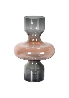 70s Style Shaped Smoked Glass Vase In Pink & Grey