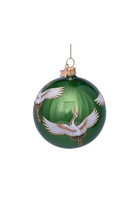Green Christmas Bauble With Crane Print