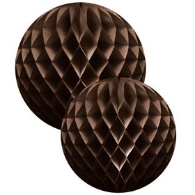 Set Of 2 Honeycomb Ball Decorations In Chocolate Brown