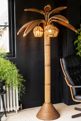 Beautiful Rattan Palm Tree Floor Lamp Hires
