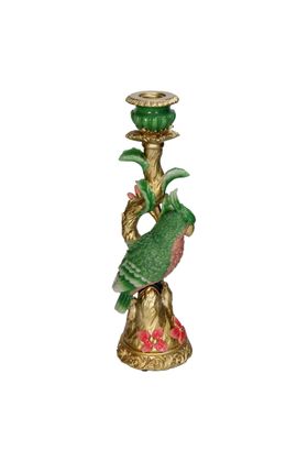 Ornate Gold & Green Parrot Candlestick Holder