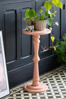 Wood Turned Pink Side Table - SECONDS