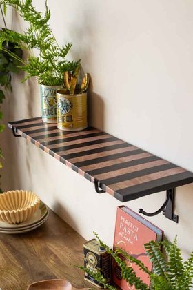 Black Stripe Wooden Shelf With Bracket - SECONDS