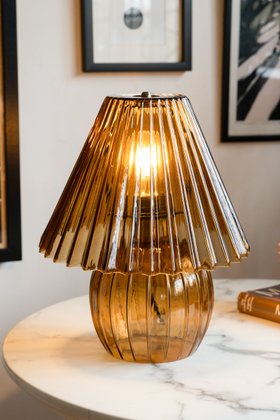Ribbed Amber Glass Table Lamp