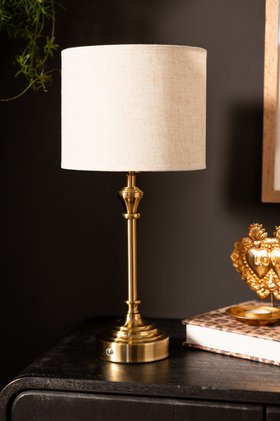 Rechargeable Antique Bronze Table Lamp with Neutral Shade