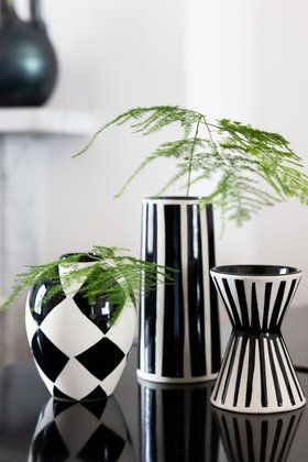 Set of 3 Black & White Stripe Vases