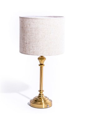 Rechargeable Antique Bronze Table Lamp with Neutral Shade